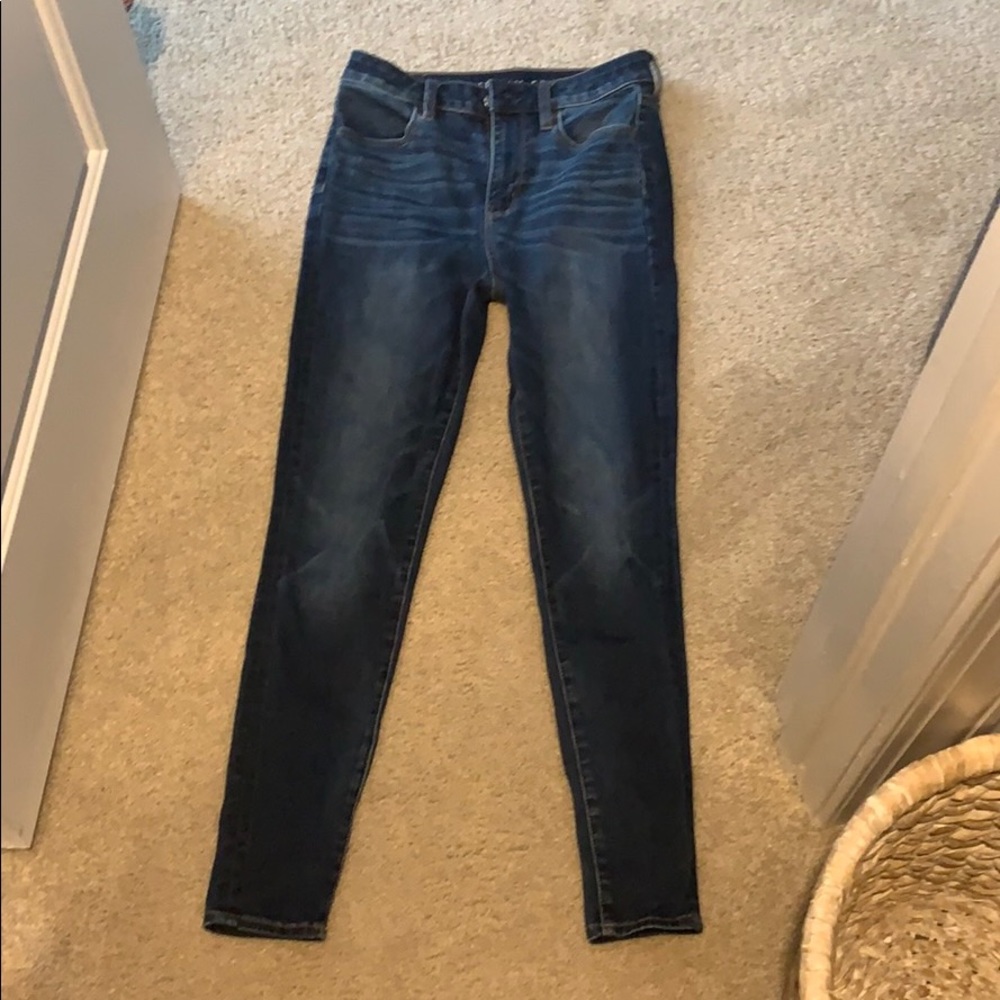 american eagle high rise blue jeans size 6